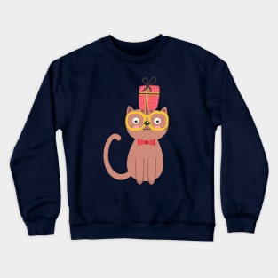 Nerd Cat with Gift Crewneck Sweatshirt